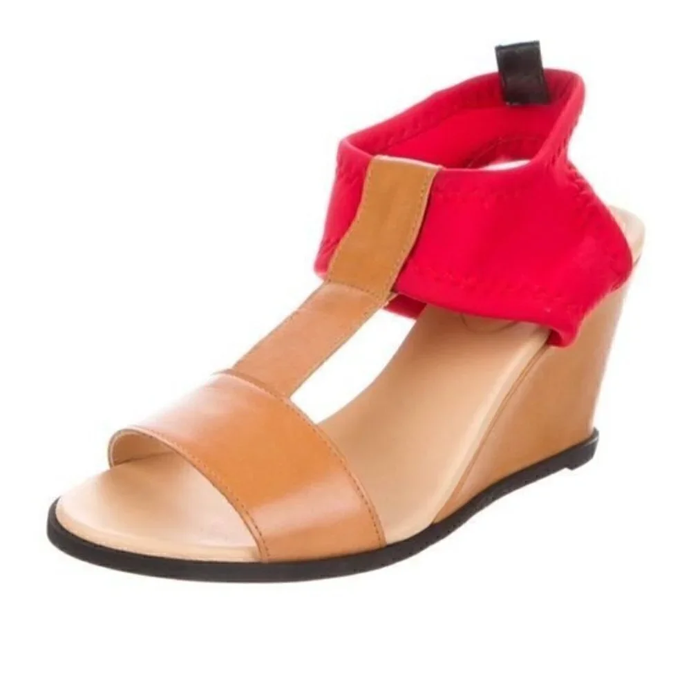 Maison Margiela MM6 Women's  size 10 Tan Red Leather Wedges Sandals Shoes